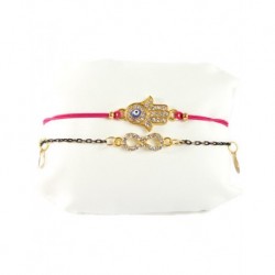 Fatma's Hand Auspicious Double Bracelet Pink