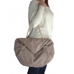 Designed Textured Velvet Half Moon Fashioned Chain Bag