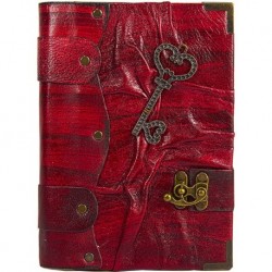 Deri Kaplı Anahtarlı Kırmızı Büyük Boy Defter