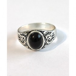 Silver Plated Black Stone Men Ring