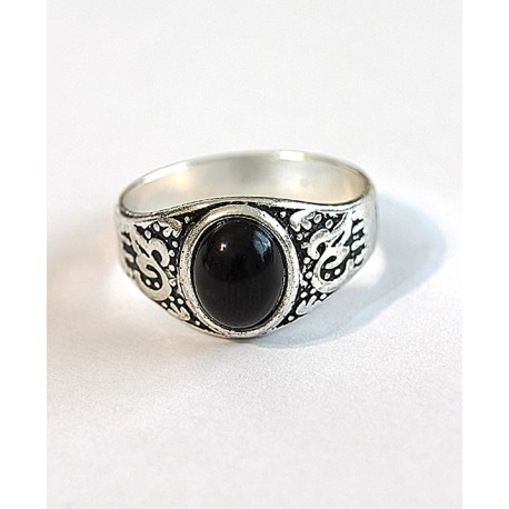 Silver Plated Black Stone Men Ring