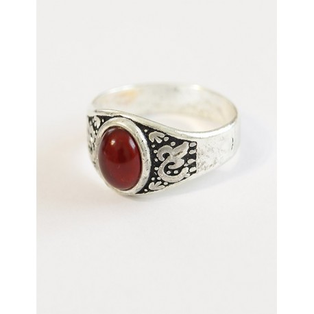 Silver Plated Red Stone Men Ring