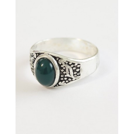 Silver Plated Men Ring Green Stone
