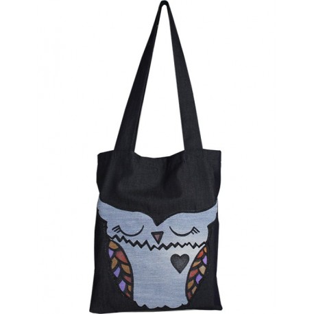 Design Navy Blue Jeans Owl Color Printed Bag