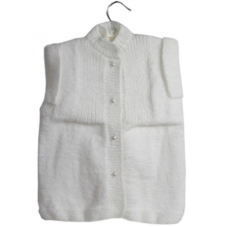 Baby Vest In White With Pearl Buttons
