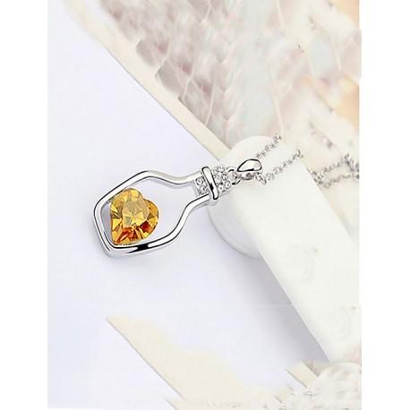 Silver Plated Bottle-Shaped Yellow Swarovski Stone Necklace