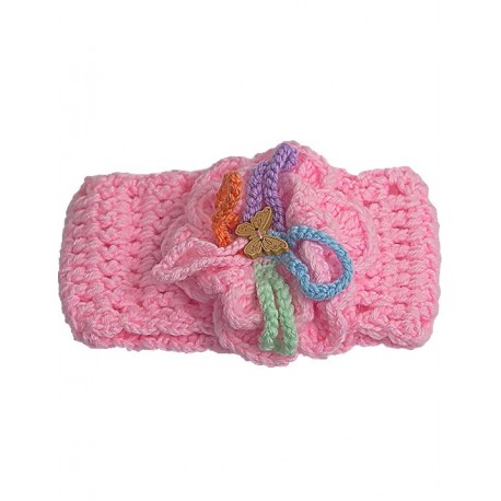 Baby Hair Band In Pink Crochet With Butterfly
