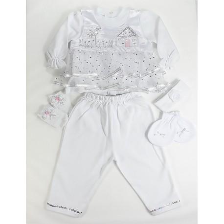 White Dotted Baby Girl Set