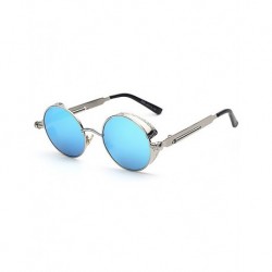 Gothic Steampunk Round Metal Frame Sunglasses Blue Mirror S886-52-18-138
