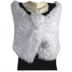 Women White Wrap Made With Long Faux Fur Like Material