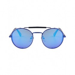FashionMoon Gothic Blue Framed Blue Mirror Glass Folding Metal Edge Model Unisex Sunglasses