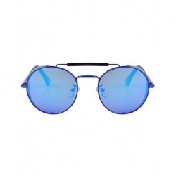 FashionMoon Gothic Blue Framed Blue Mirror Glass Folding Metal Edge Model Unisex Sunglasses