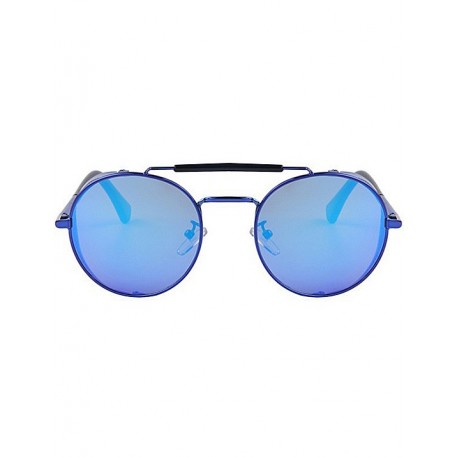 FashionMoon Gothic Blue Framed Blue Mirror Glass Folding Metal Edge Model Unisex Sunglasses
