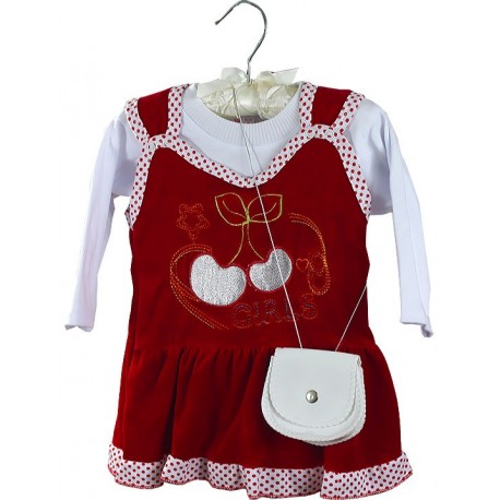 Red Color Girl's Dress 3x Set