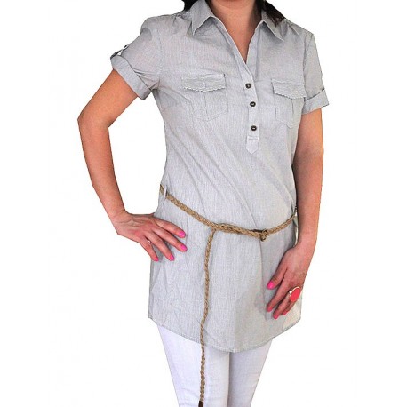 Gray Pinstriped Long Dhirt With Pockets By Zero