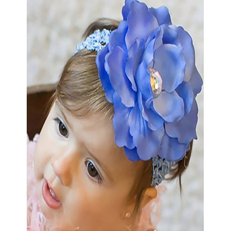Mavi Renk Çiçekli Bebek Çocuk Saç Bandı