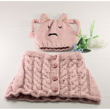 Childrens Knitted Hat Set In Baby Pink