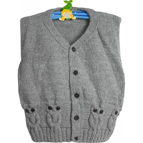 Children Vest In Grey With Knitted Owl Dessign