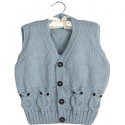 Childrens Vest In Ice Blue And Knitted Owl Design