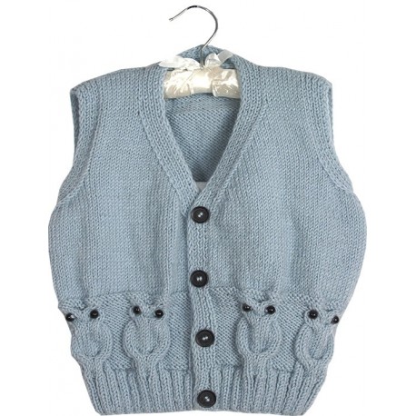 Childrens Vest In Ice Blue And Knitted Owl Design
