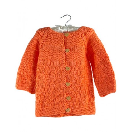 Childrens Cardigan Orange With Heart Buttons