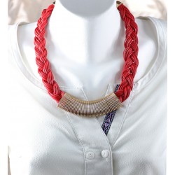 Leather Necklace Red Hair Braided Model