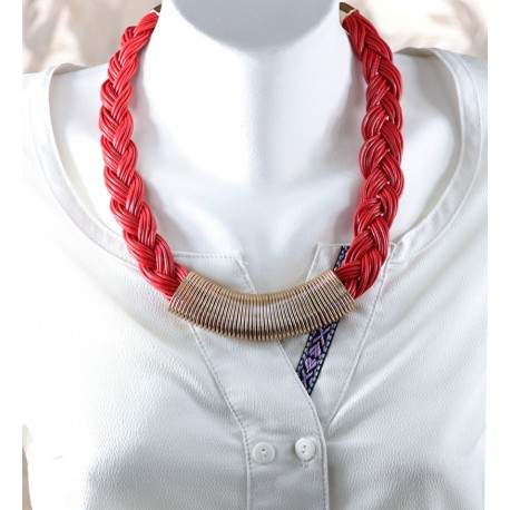 Leather Necklace Red Hair Braided Model