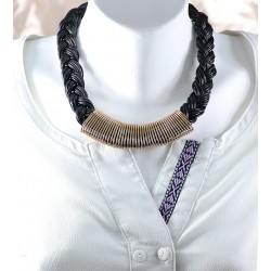 Leather Pendant Black Hair Braided Model