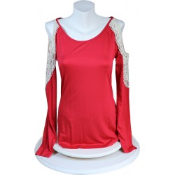 Red Color Handles Lace T-shirt