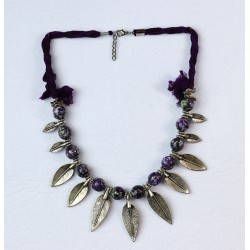 Custom Design Ethnic Pattern Purple Beaded Leaf Necklace