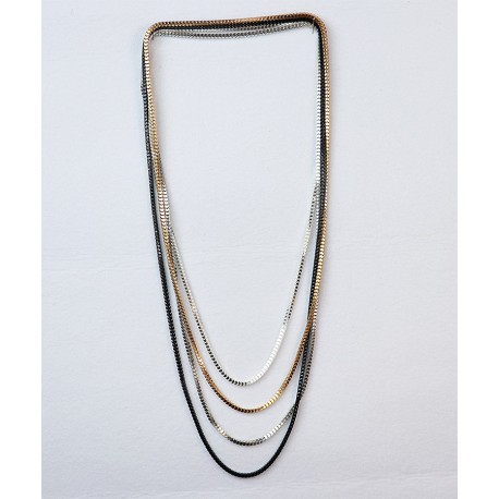 Three Color Chain Cast Long Necklace