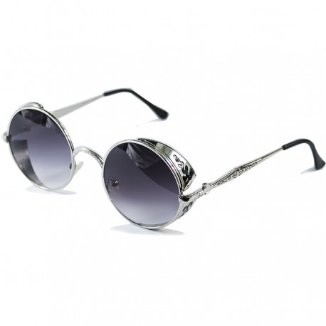 Gothic Steampunk Round Motif Design Black Mirror Glass Sunglasses