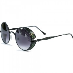Gothic Steampunk Round Green Motif Design Black Degrade Glass Glare Sunglasses