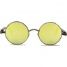 Gothic Steampunk Round Spring Design Yellow Mirror Glass Ancient Color Metal Framed Sunglasses