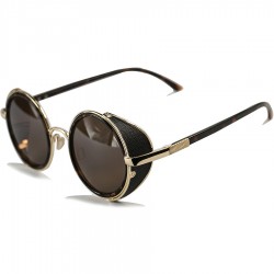 Steampunk Round Side Protection Design Brown Glass Sunglasses