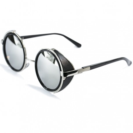 Steampun Round Side Protected Design Gray Mirrored Sunglasses