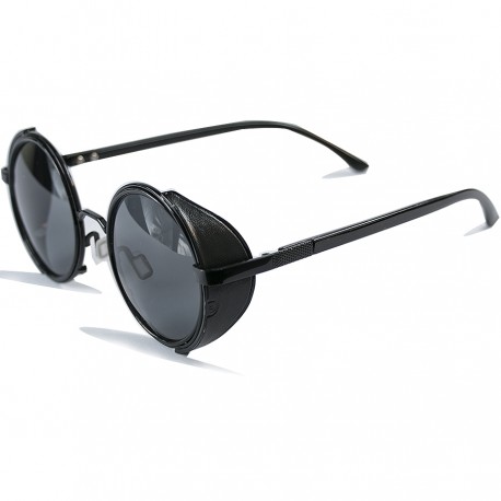 Steampunk Round Side Protected Design Black Sunglasses