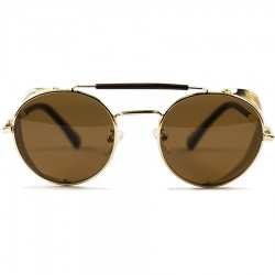 FashionMoon Gothic Model Gold Framed Brown Glazed Metal Edge Coated Unisex Sunglasses