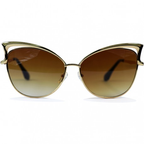 Cat Model Yellow Color Metal Framed Brown Glass Sunglasses