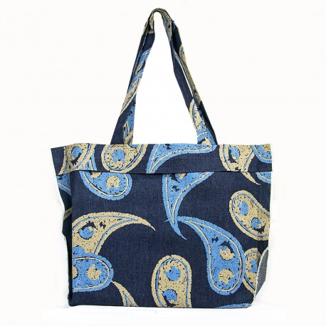 Blue Shawl Patterned Jeans Beach Bag
