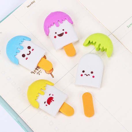 Set of Korean Ice Cream Eraser Set with 2 Ice Cream Figures