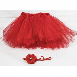 Infant Tulle Set Red Skirt with Hair Band