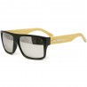 Fashion Moon Bamboo Handle Black Rectangular Frame Gray Mirrored Sunglasses