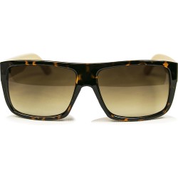 Fashion Moon Bamboo Handle Brown Leopard Patterned Rectangular Frame Sunglasses