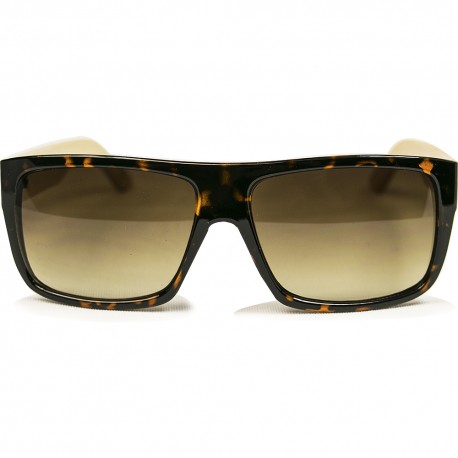 Fashion Moon Bamboo Handle Brown Leopard Patterned Rectangular Frame Sunglasses