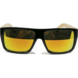 Fashion Moon Bamboo Handle Black Rectangular Frame Yellow Mirrored Sunglasses