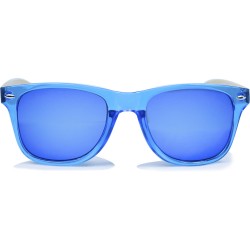 Fashion Moon Bamboo Handle Blue Top Gun Frame Blue Mirrored Sunglasses