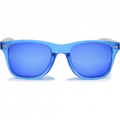 Fashion Moon Bamboo Handle Blue Top Gun Frame Blue Mirrored Sunglasses