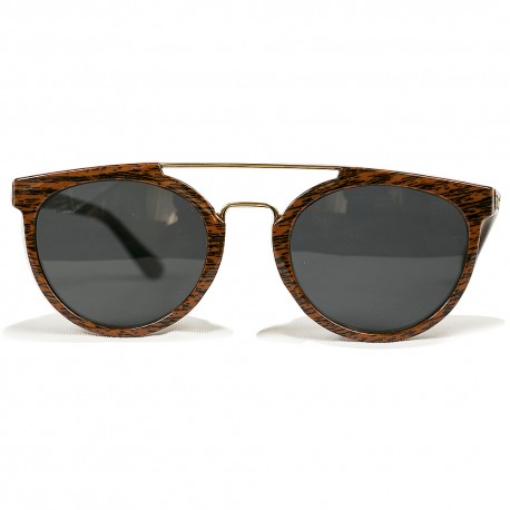 Fashion Moon Wooden Patterned Frame Black Glass Sunglasses