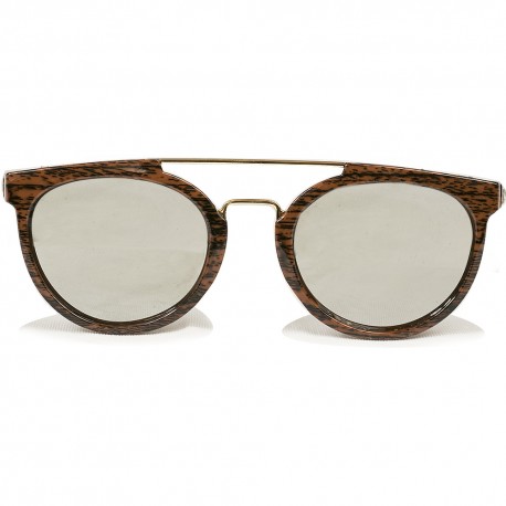 Fashion Moon Wooden Patterned Frame Mirrored Glass Sunglasses